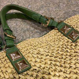 Michael Kors straw bag with leather trim